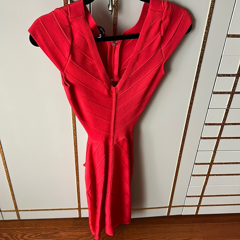 Bebe bright, red backless, mini bandage dress